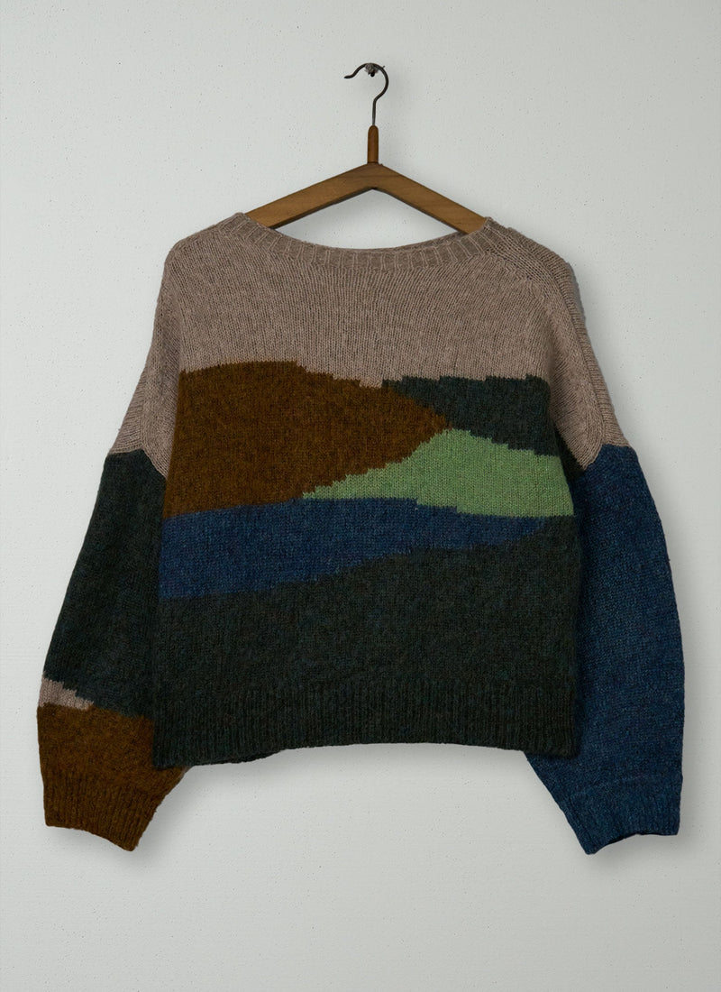 Reworn Landscape Intarsia Sweater Size S (657) | Multi