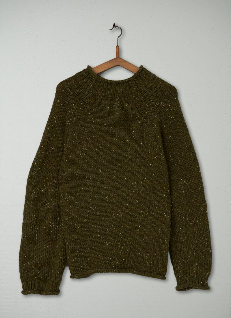 Reworn Donegal Wool Sweater Size L (147) | Dark Olive