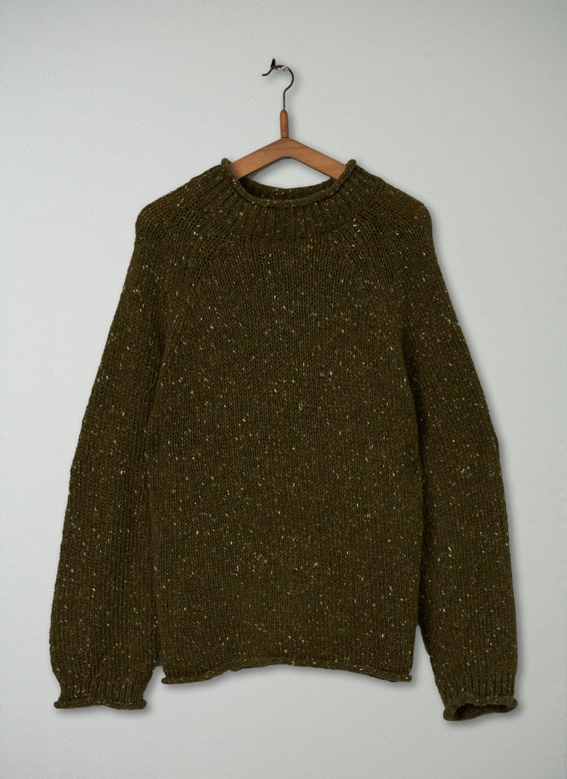 Reworn Donegal Wool Sweater Size L (147) | Dark Olive