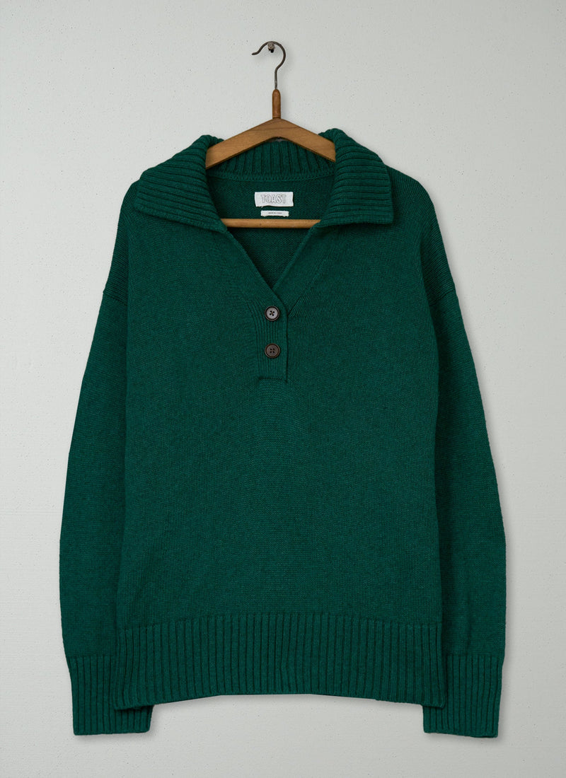 Reworn Wool Cotton Sweater Size L (579) | Mallard Green