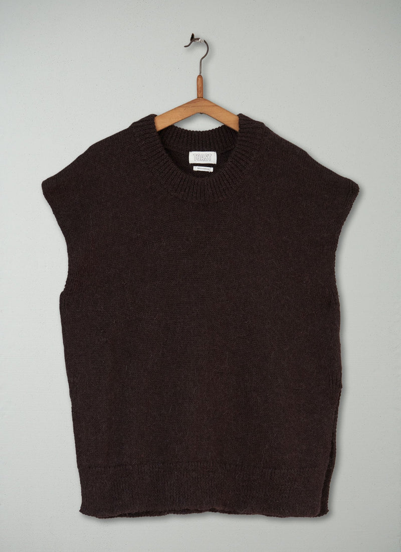 Reworn Alpaca Wool Knitted Tank Size L (141) | Chocolate