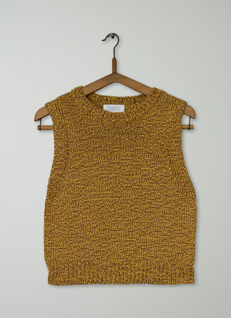 Reworn Cotton Merino Knitted Tank Size S (637) | Mustard Marl