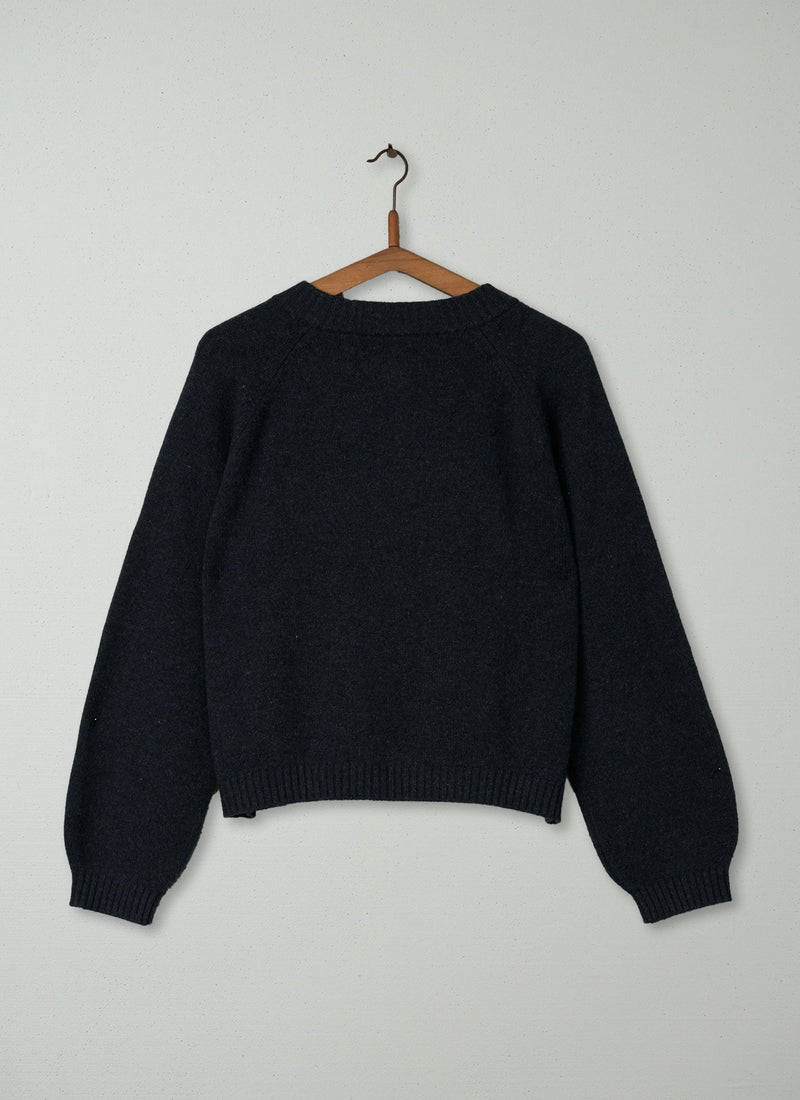 Reworn Wool Cashmere Raglan Cardigan Size M (113) | Charcoal