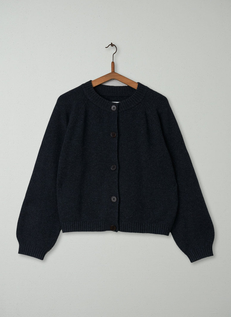 Reworn Wool Cashmere Raglan Cardigan Size M (113) | Charcoal
