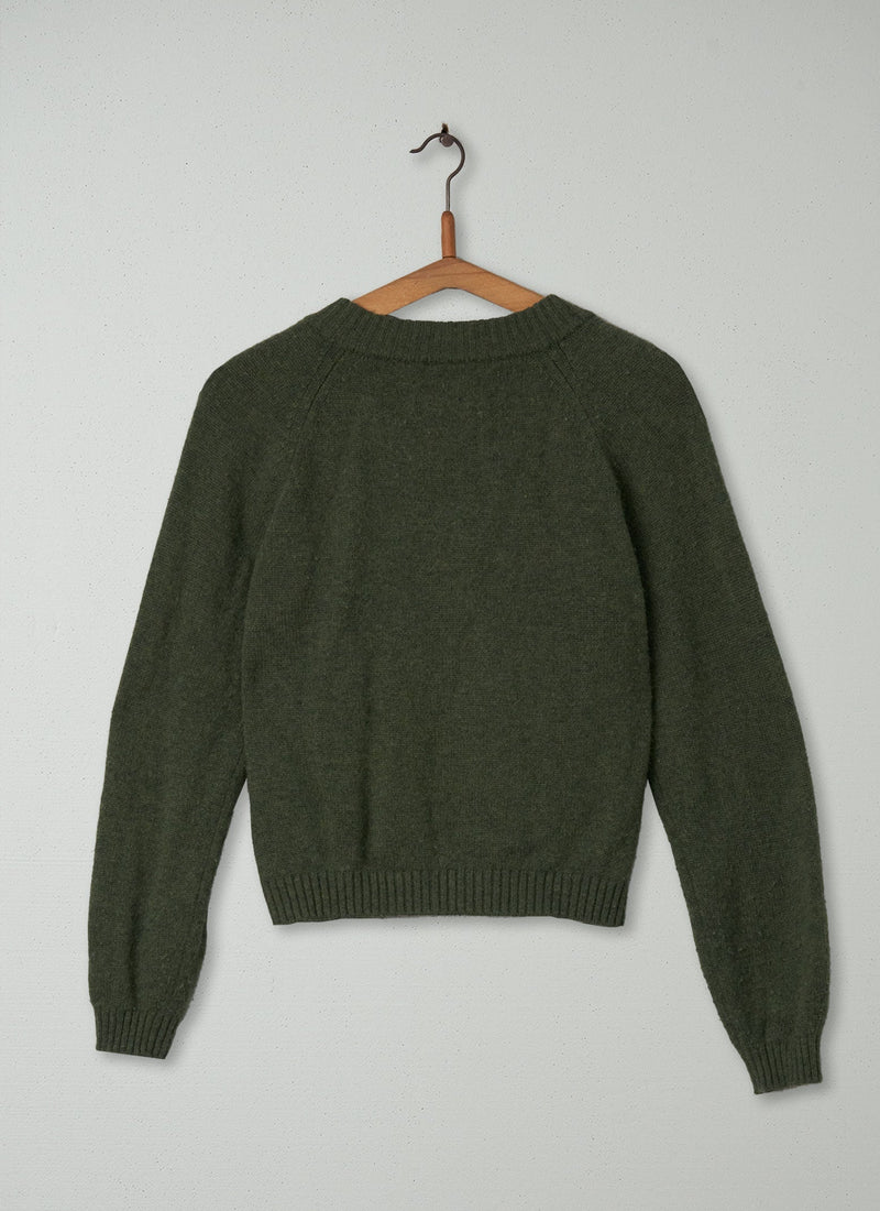 Reworn Cashmere Raglan Cardigan Size XS (119) | Olive Melange