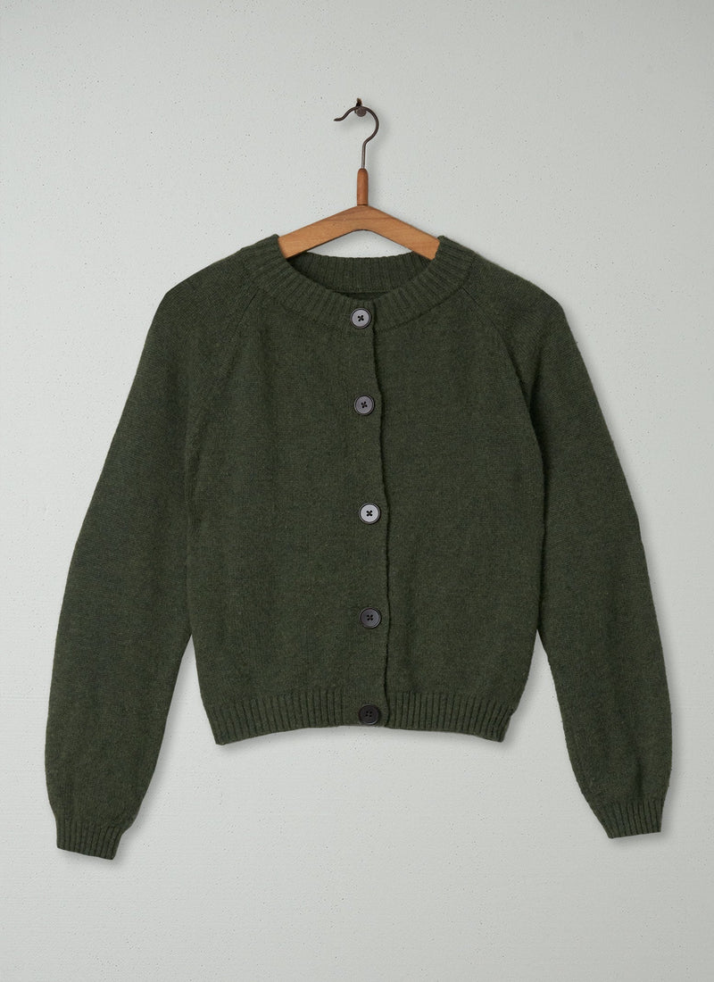 Reworn Cashmere Raglan Cardigan Size XS (119) | Olive Melange