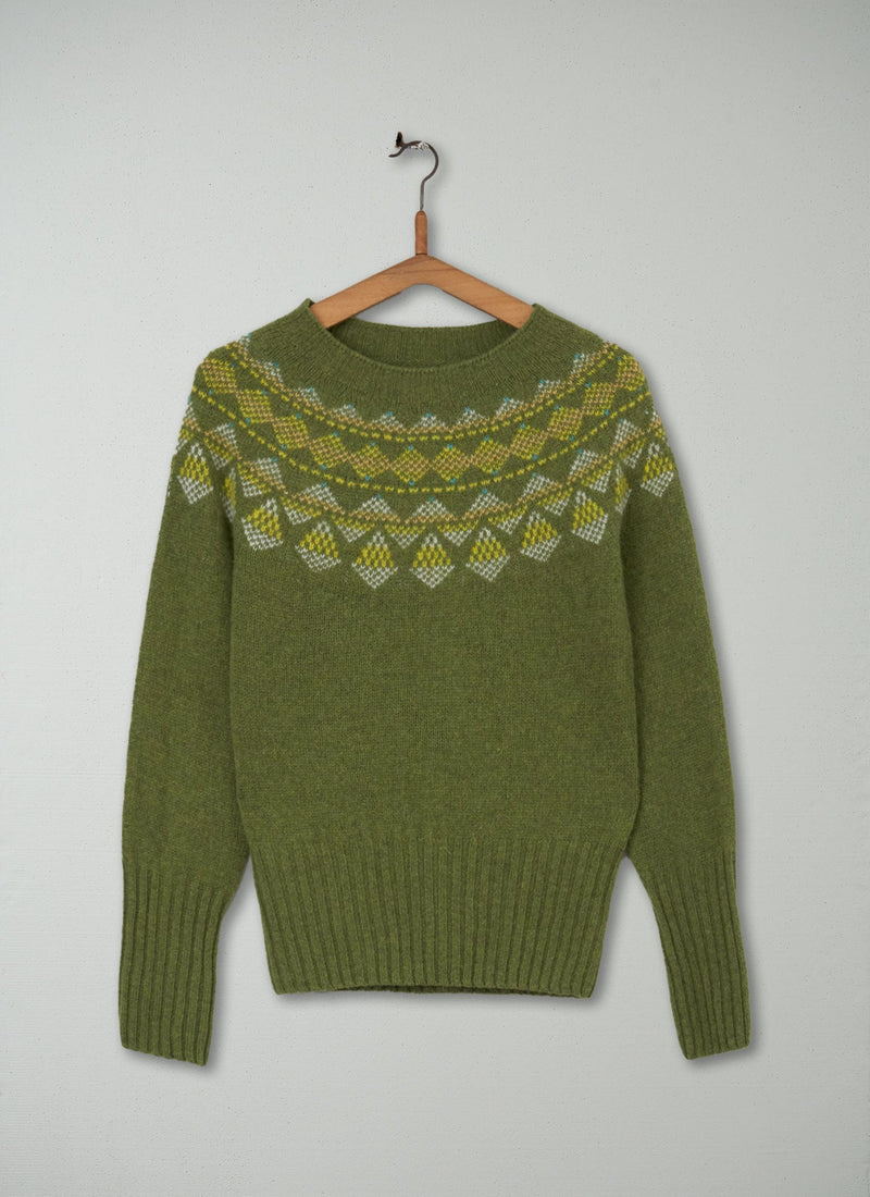 Reworn Jacquard Neat Sweater Size XS (150) | Olive Grove Multi