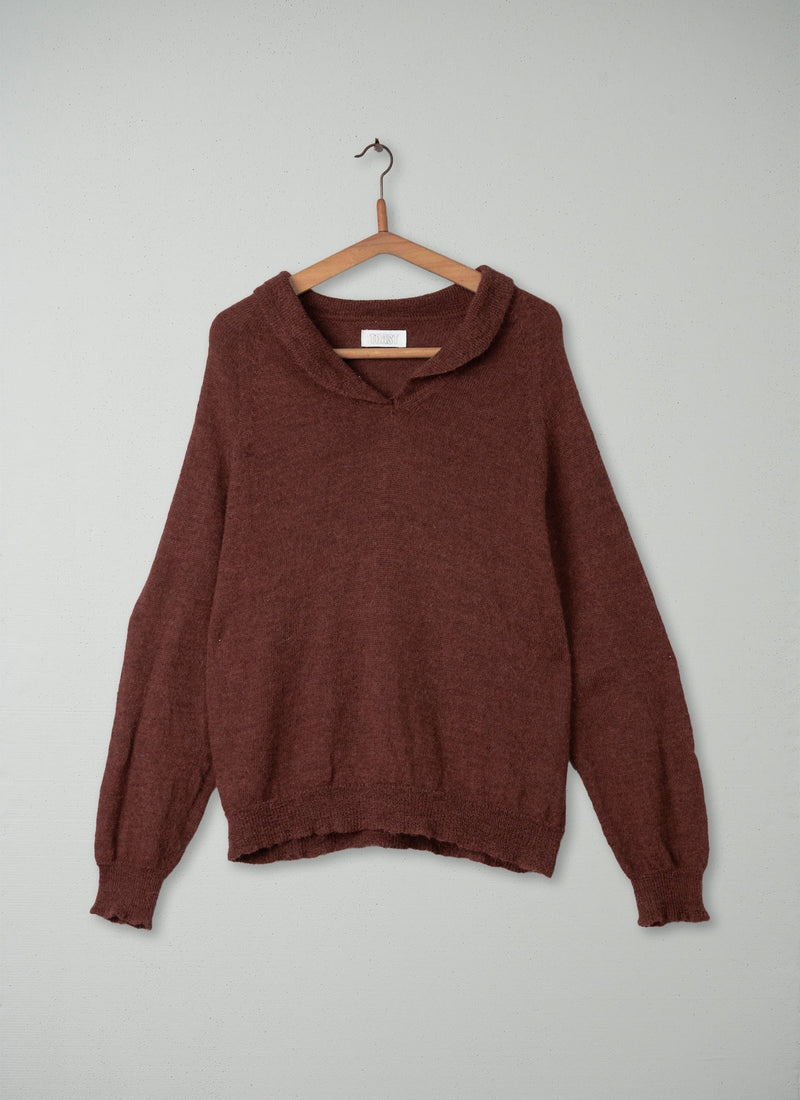 Reworn Round Collar Sweater Size XL (109) | Dark Terracotta