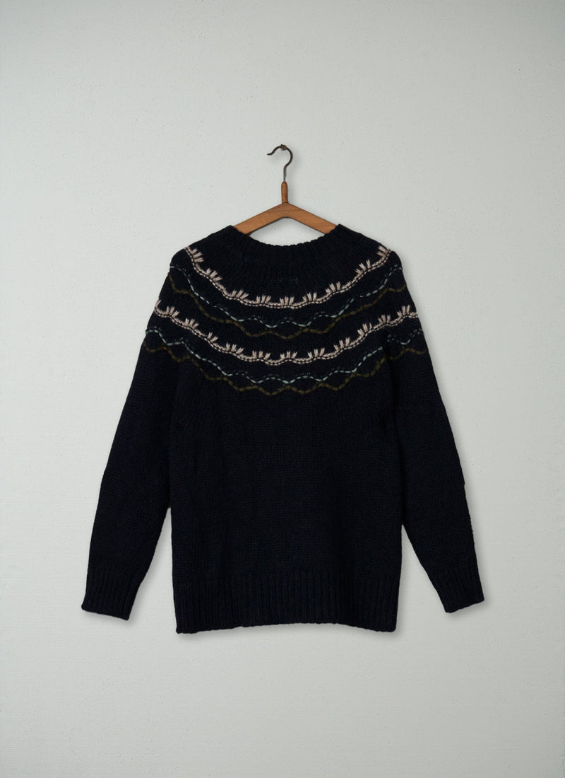 Reworn Stitch Yoke Sweater Size L (080) | Navy Multi