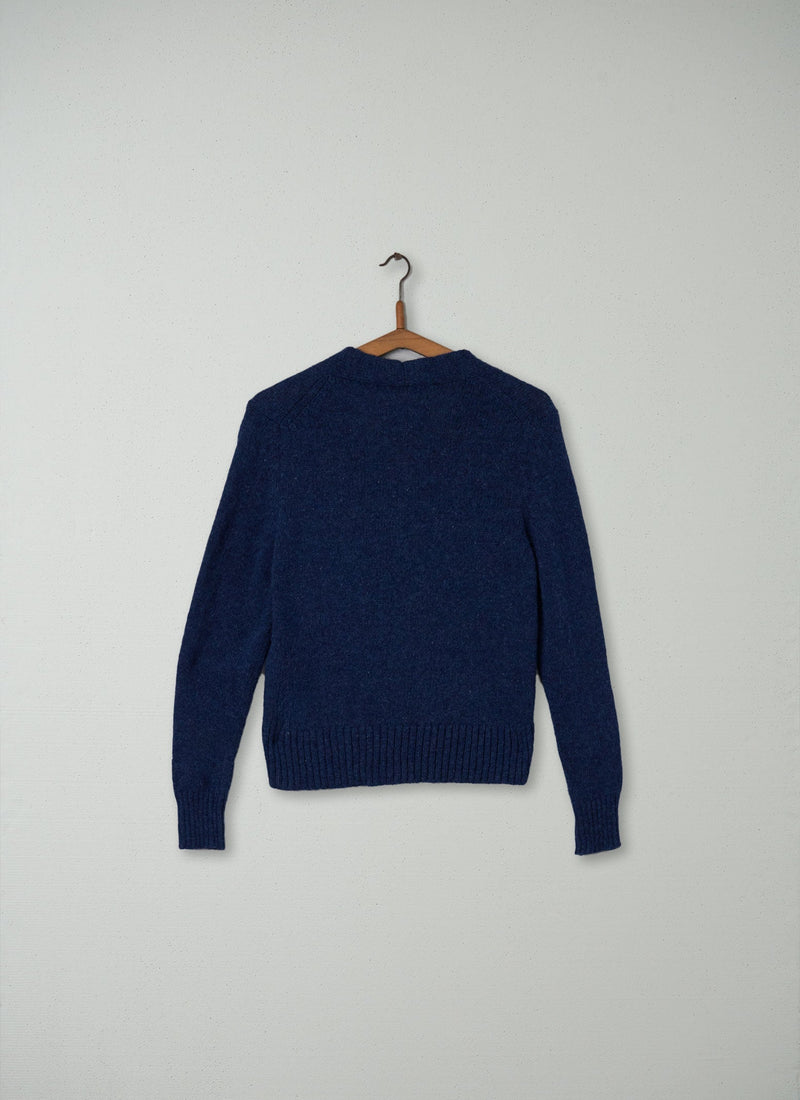 Reworn V-Neck Neat Cardigan Size S (070) | Navy Melange