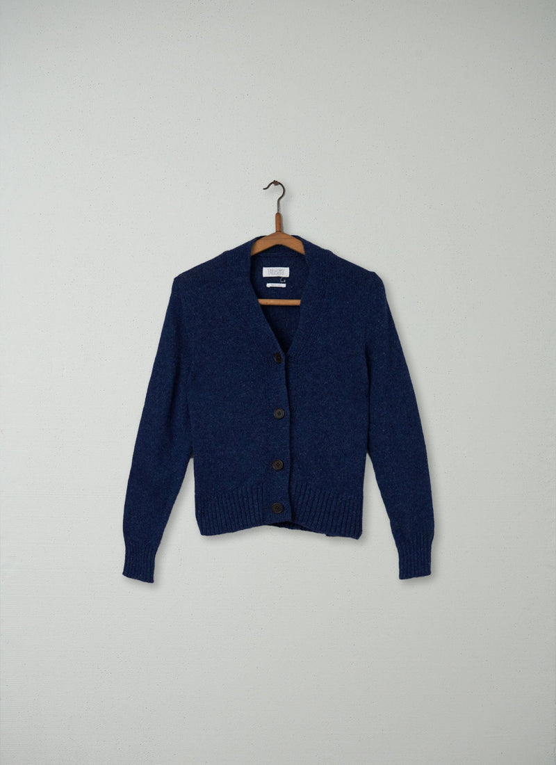 Reworn V-Neck Neat Cardigan Size S (070) | Navy Melange