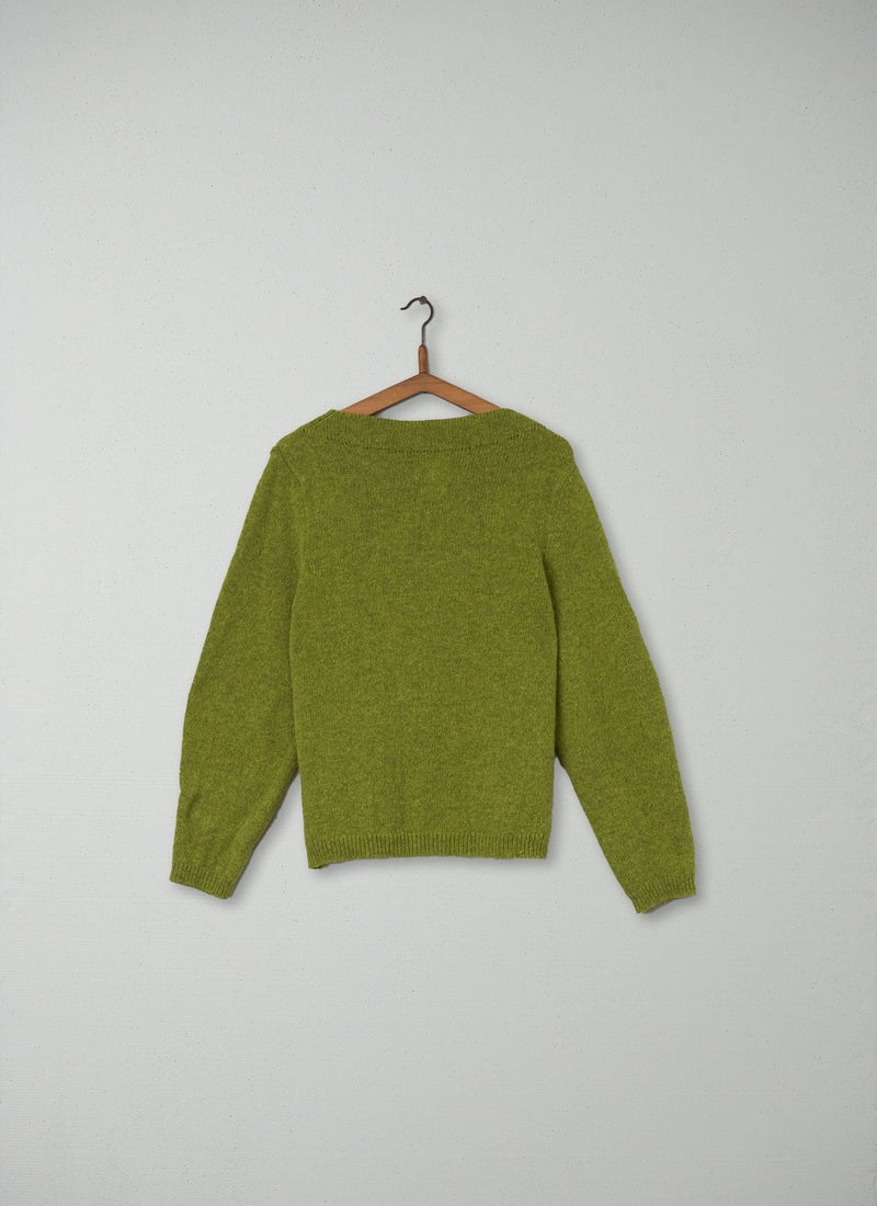 Reworn Boat Neck Sweater Size L (061) | Lime