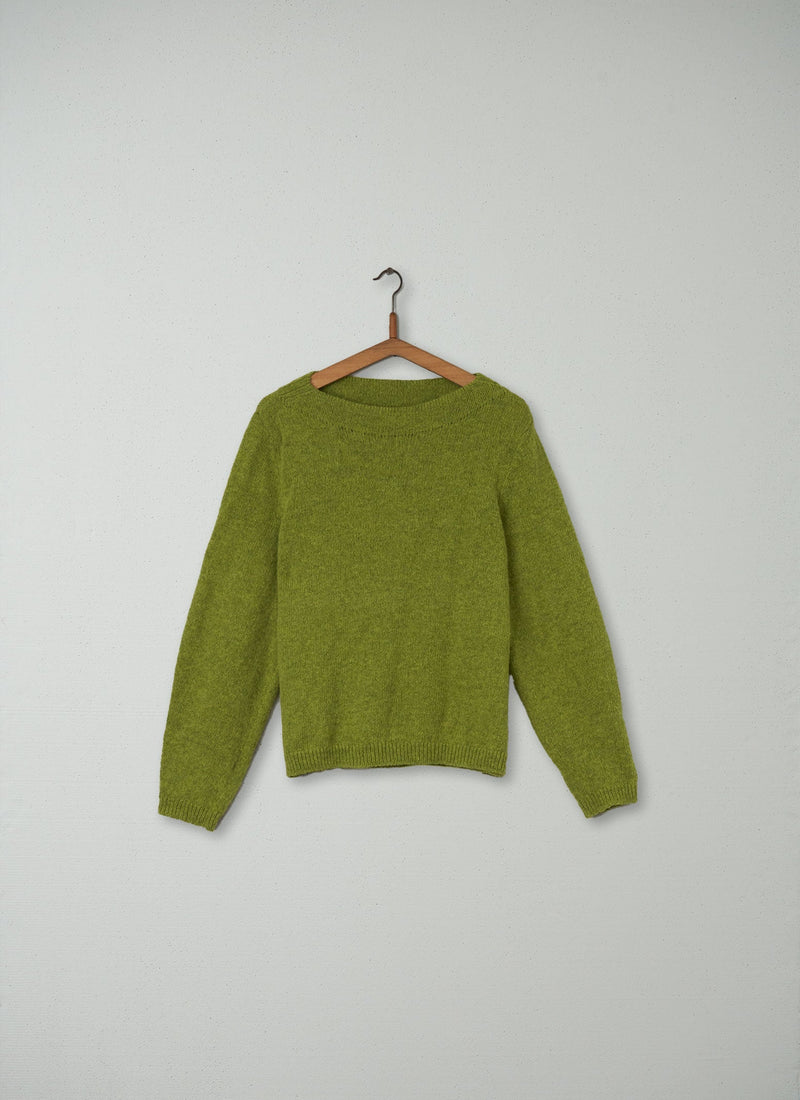 Reworn Boat Neck Sweater Size L (061) | Lime