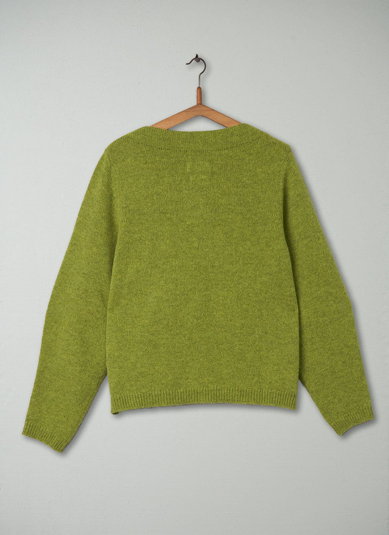 Reworn Boat Neck Sweater Size L (125) | Lime