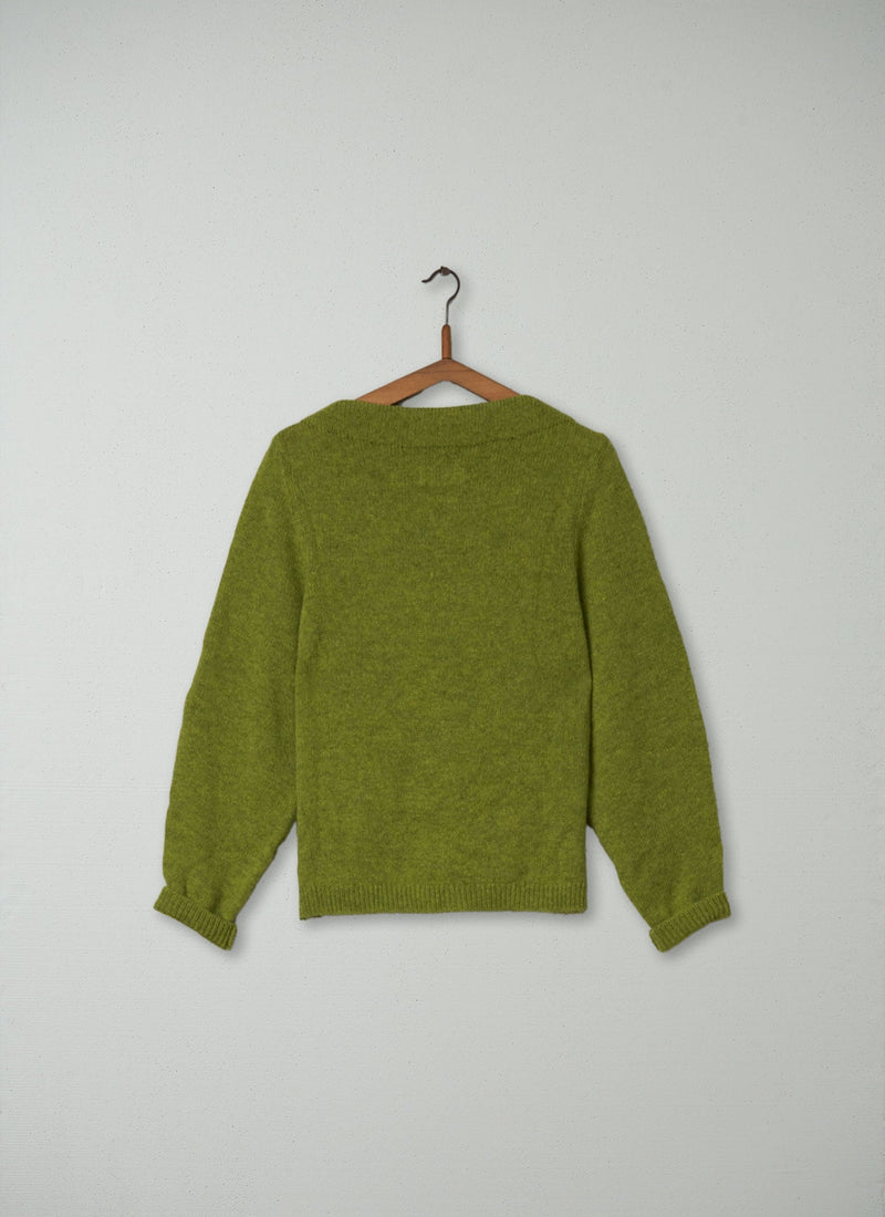 Reworn Boat Neck Sweater Size M (079) | Lime