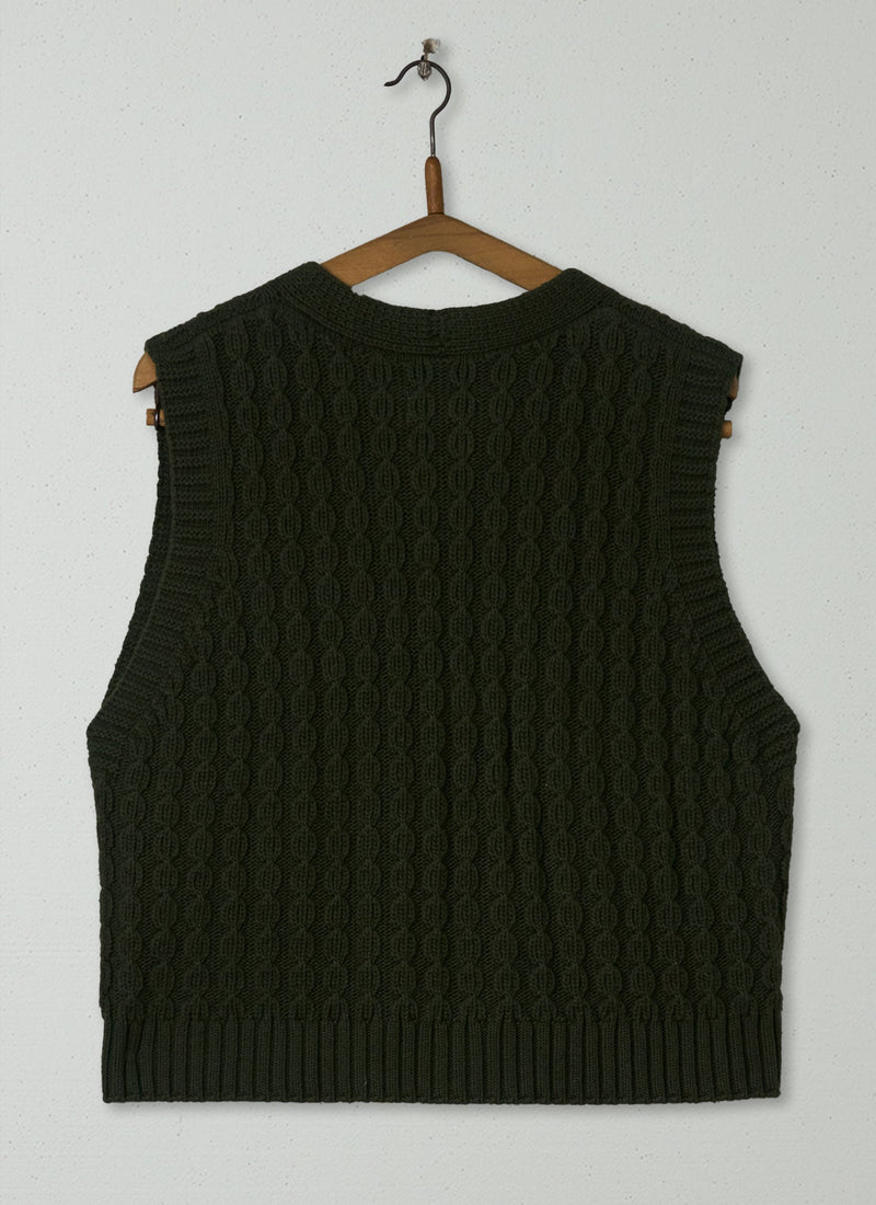 Reworn Textured Knitted Waistcoat Size S (542) | Olive