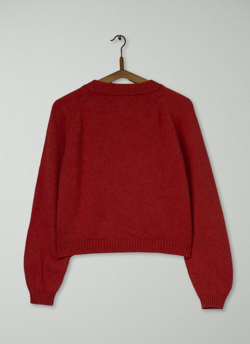 Reworn Wool Cashmere Raglan Cardigan Size S (602) | Carmine Red
