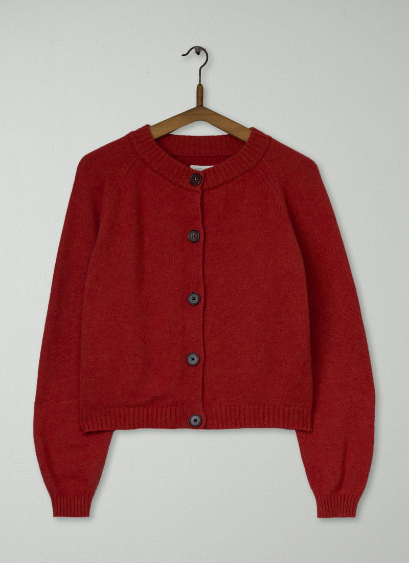 Reworn Wool Cashmere Raglan Cardigan Size S (602) | Carmine Red