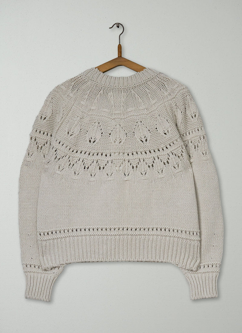 Reworn Textured Yoke Wool Cotton Sweater Size SM (605) | Bone