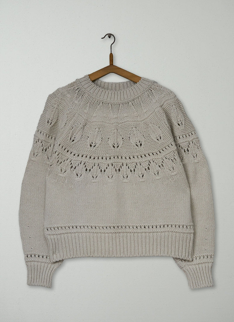 Reworn Textured Yoke Wool Cotton Sweater Size SM (605) | Bone
