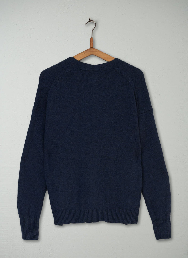 Reworn Wool Cashmere Cardigan Size L (140) | Navy