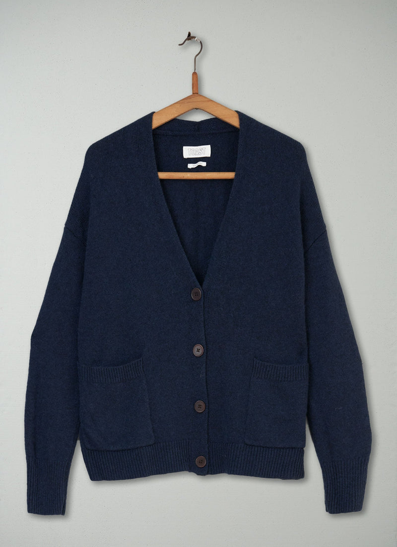 Reworn Wool Cashmere Cardigan Size L (140) | Navy