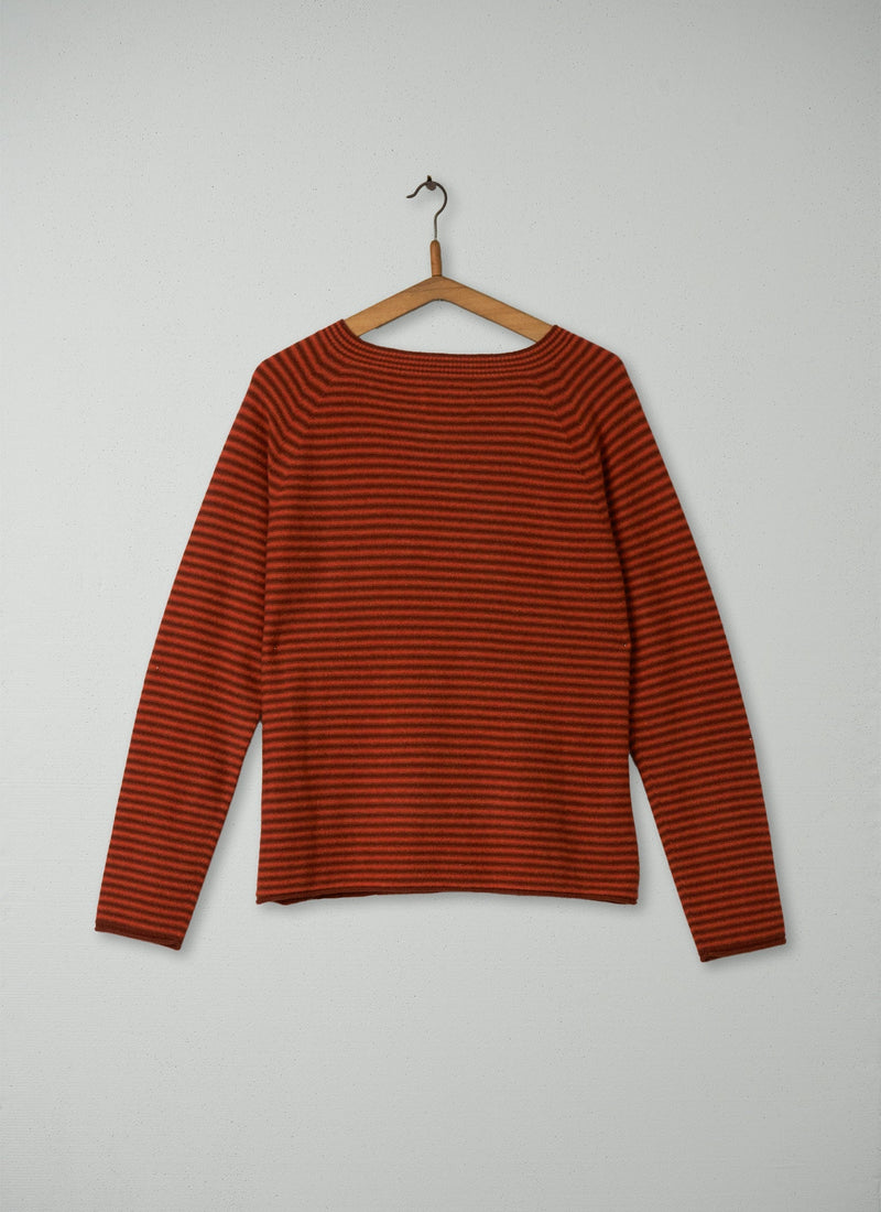 Reworn Stripe Wool Cashmere Sweater Size L (116) | Red Earth/Harissa