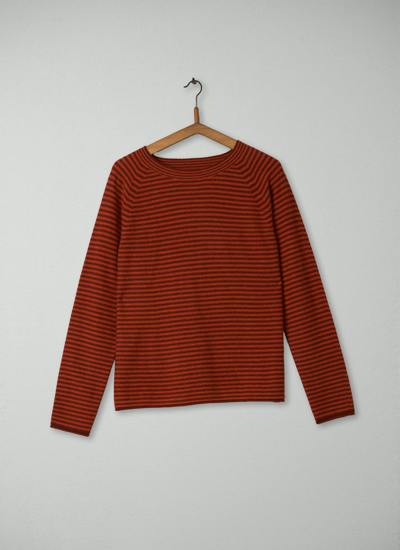Reworn Stripe Wool Cashmere Sweater Size L (116) | Red Earth/Harissa