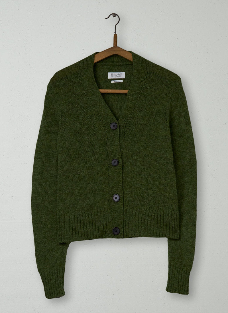 Reworn V Neck Wool Cardigan Size S (512) | Dark Apple