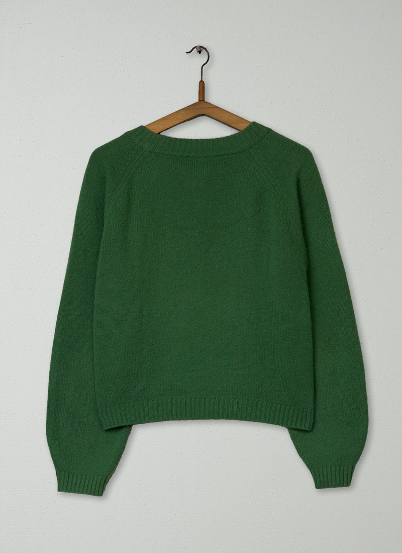 Reworn Wool Cashmere Raglan Cardigan Size M (469) | Mineral Green