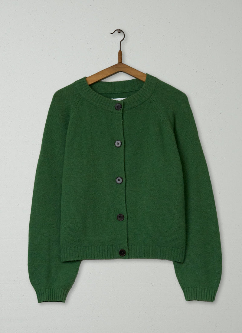 Reworn Wool Cashmere Raglan Cardigan Size M (469) | Mineral Green