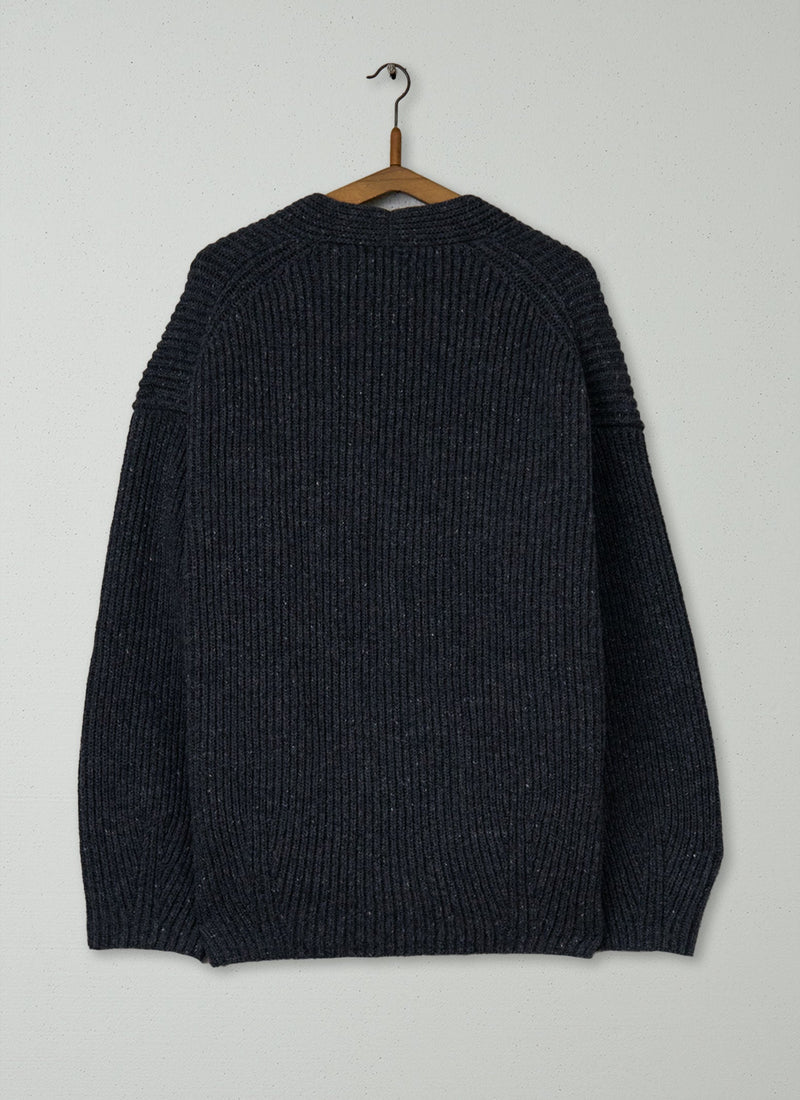 Reworn Ribbed Wool Knitted Cardigan Size SM (453) | Charcoal
