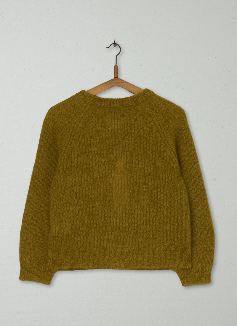 Reworn Mohair Blend Cardigan Size S (369) | Old Gold