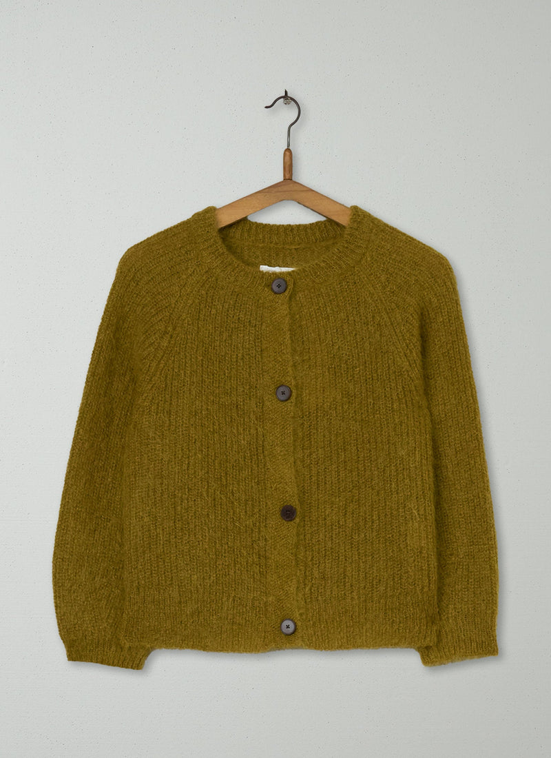 Reworn Mohair Blend Cardigan Size S (369) | Old Gold