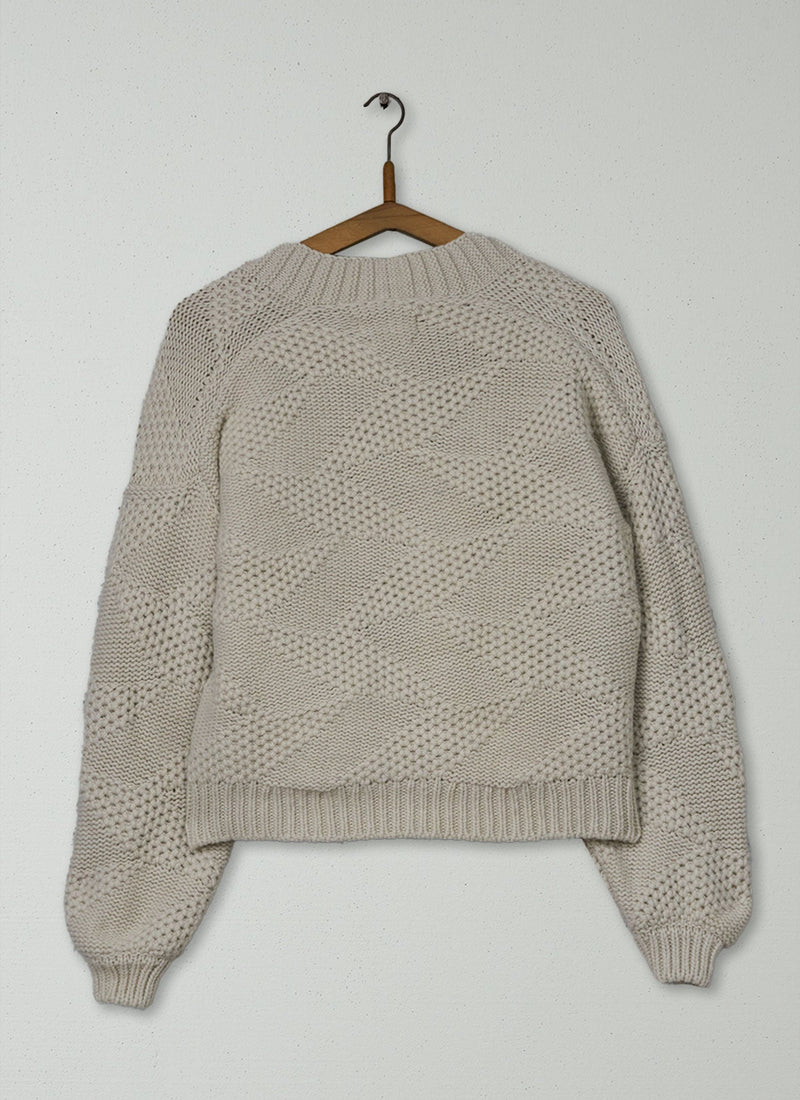 Reworn Textured Easy Cardigan Size S (572) | Bone