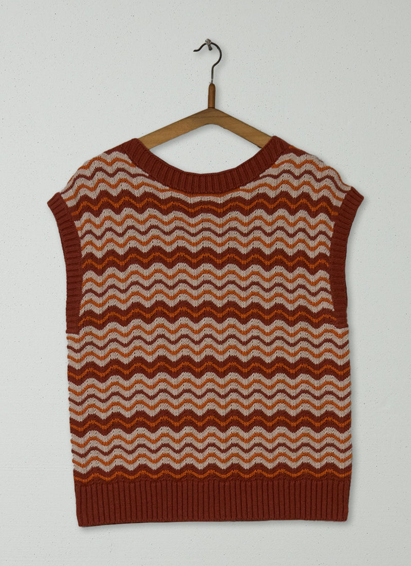 Reworn Wave Stripe Knitted Top Size M (451) | Multi