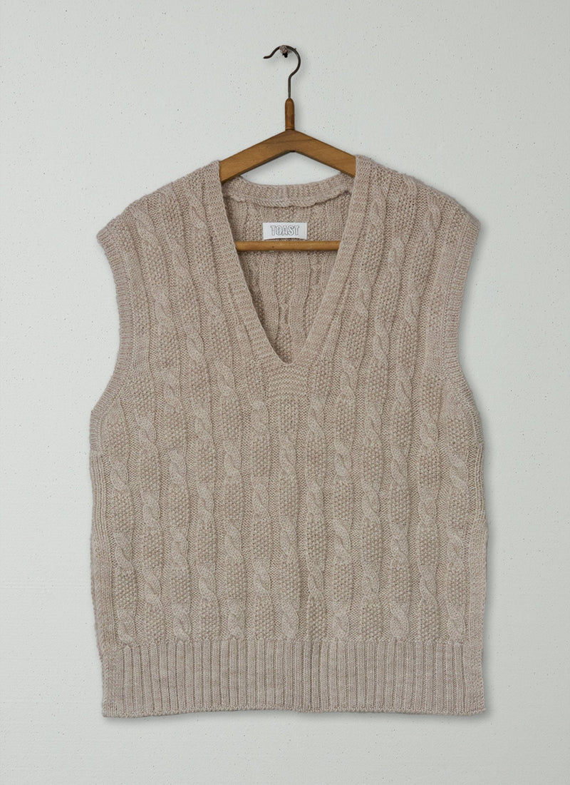 Reworn Moss Stitch Cable Tank Size M (450) | Ecru