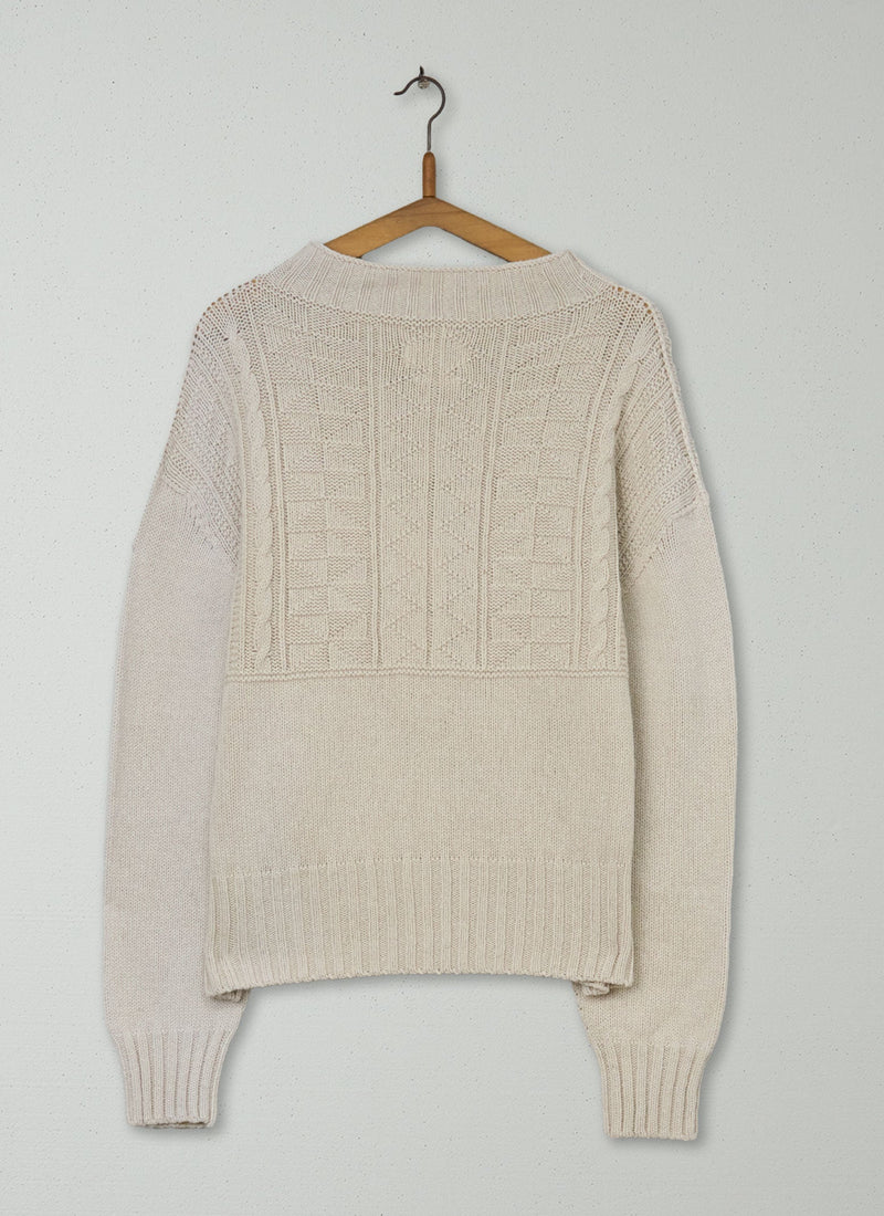 Reworn Wool Cotton Gansey Sweater Size SM (415) | Bone
