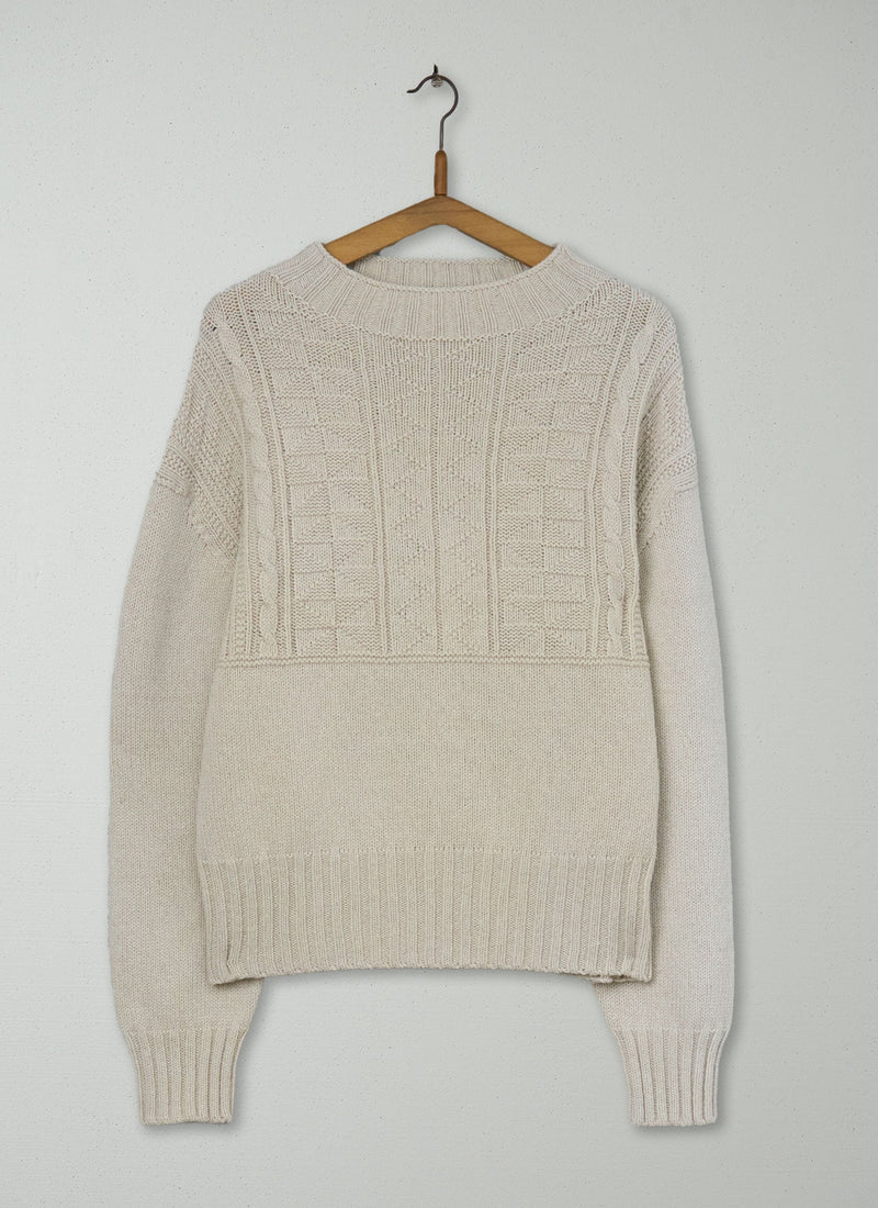 Reworn Wool Cotton Gansey Sweater Size SM (415) | Bone