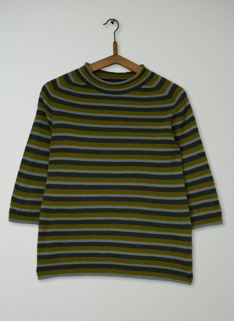 Reworn Wool Cashmere Half Sleeve Sweater Size M (642) | Multi
