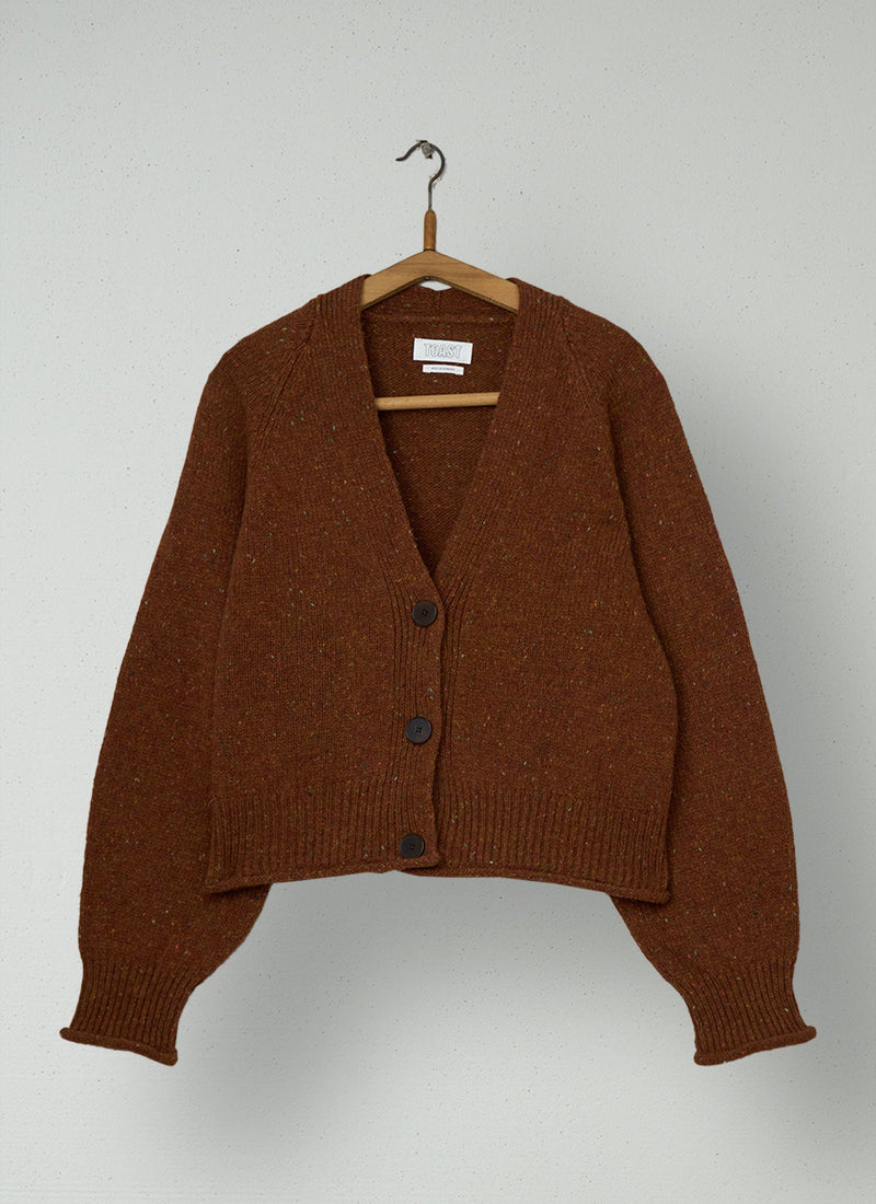 Reworn Donegal Wool Cardigan Size S (733) | Cinnamon