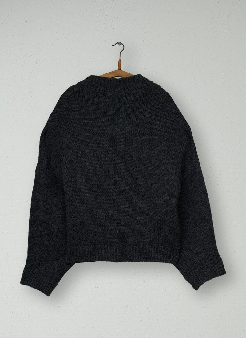 Reworn Wool Mohair Cardigan Size SM (693) | Charcoal