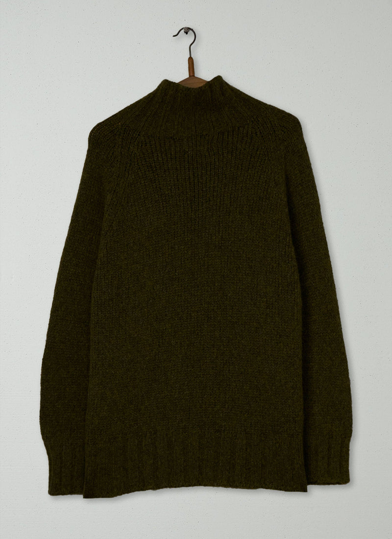 Reworn Alpaca High Neck Sweater Size SM (551) | Olive