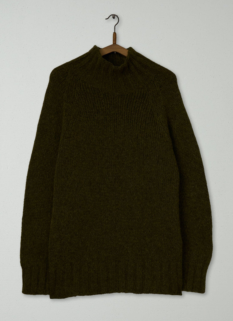 Reworn Alpaca High Neck Sweater Size SM (551) | Olive