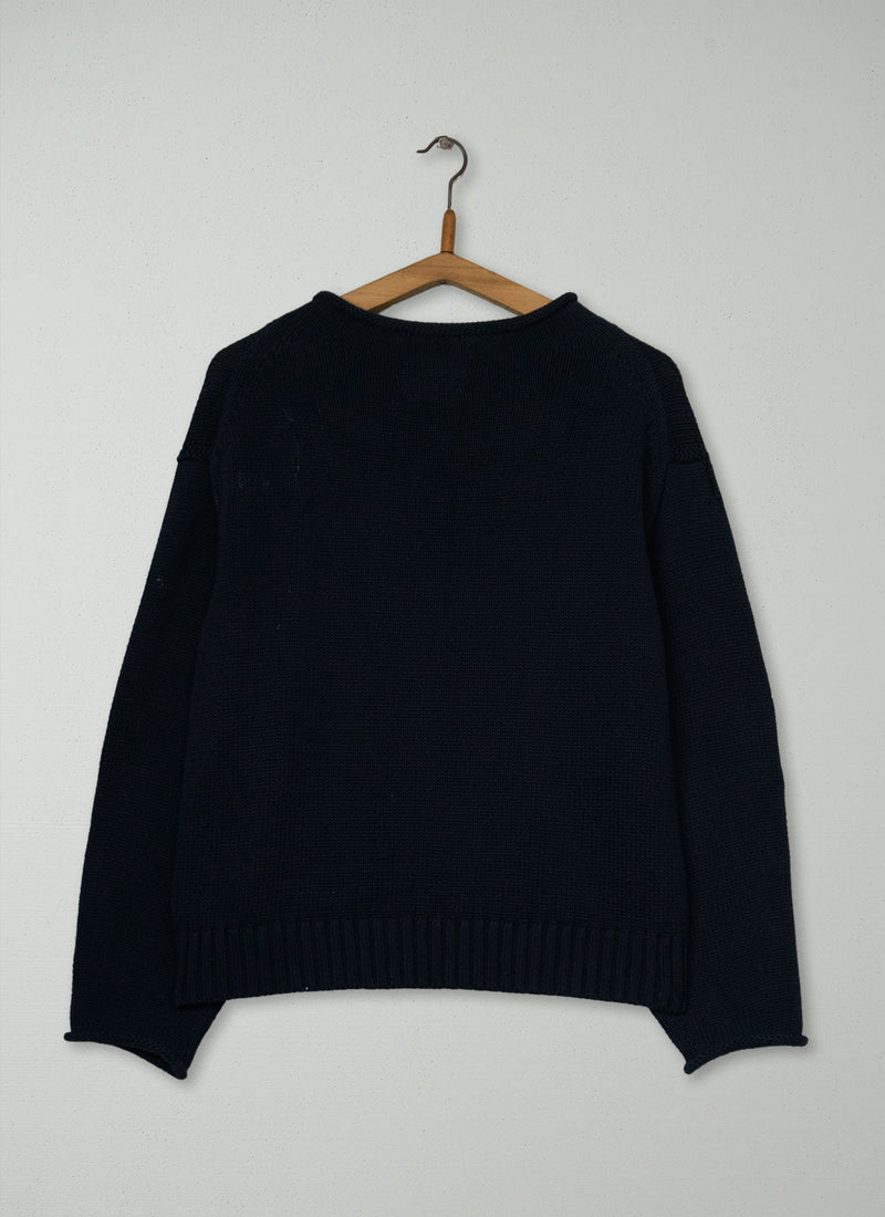 Reworn High Neck Cotton Sweater Size XS (708) | Dark Navy