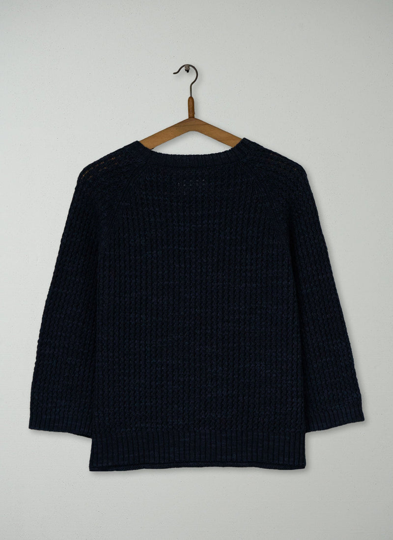 Reworn Textured Rib Sweater Size M (550) | Dark Navy