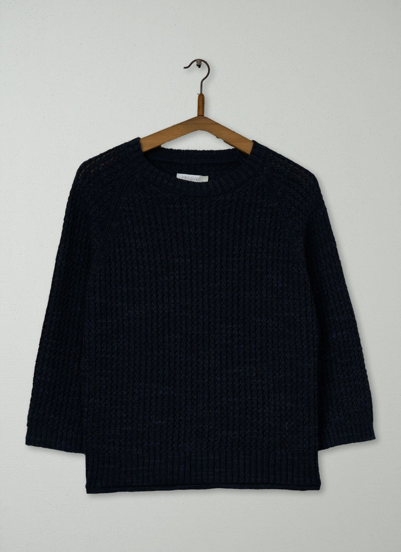 Reworn Textured Rib Sweater Size M (550) | Dark Navy