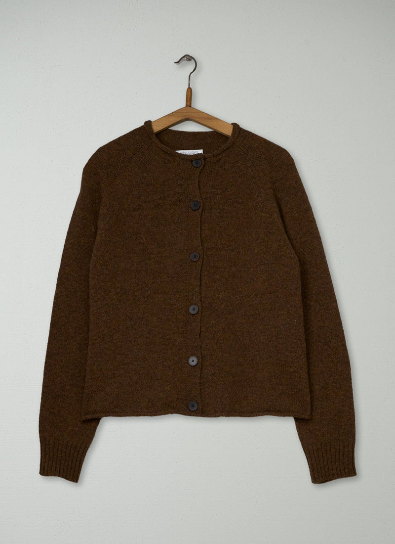Reworn Wool High Neck Cardigan Size M (774) | Tobacco