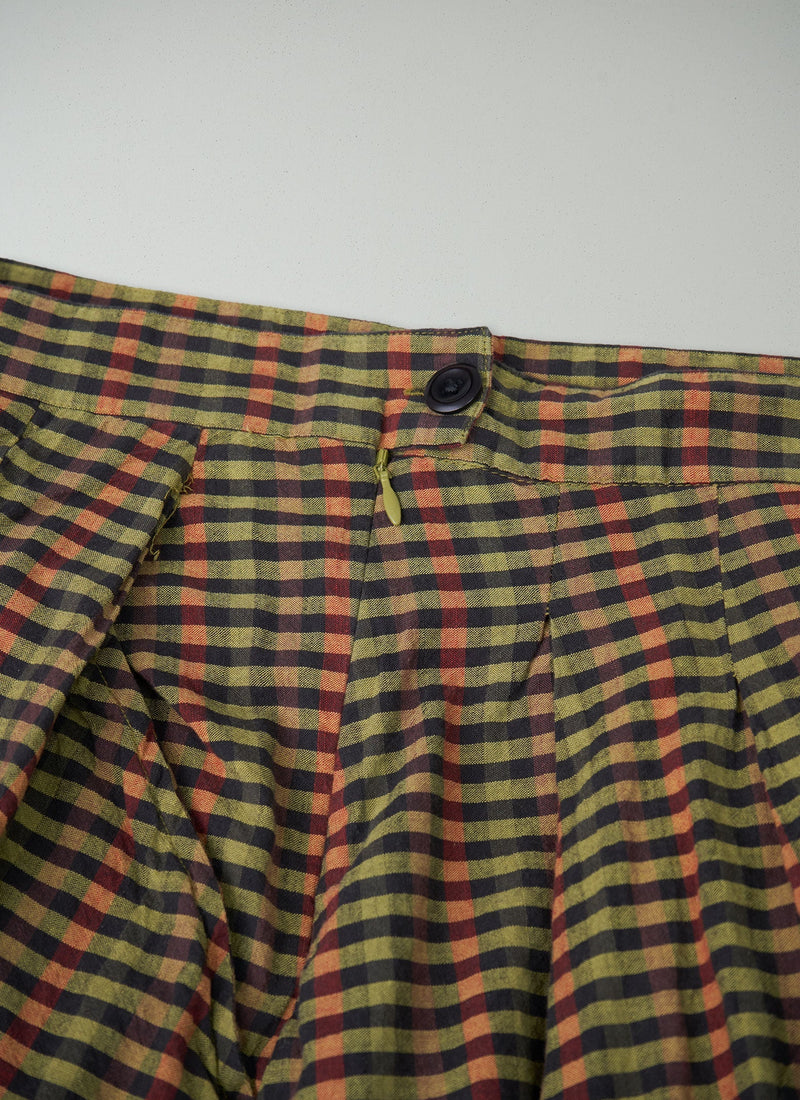 Reworn Check Cotton Skirt Size 14 (056) | Lime/Ruby
