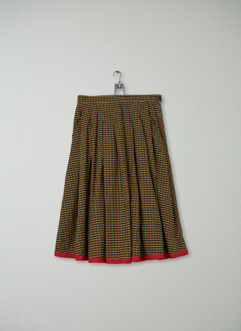 Reworn Check Cotton Skirt Size 14 (056) | Lime/Ruby
